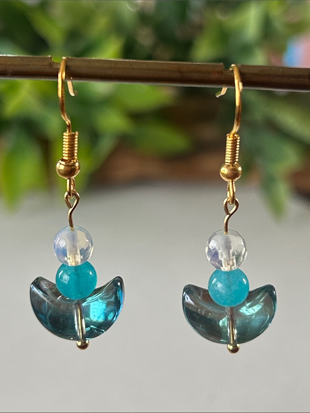 Gold-Tone Blue Moon Drop Earrings with Amazonite + Opalite Beads